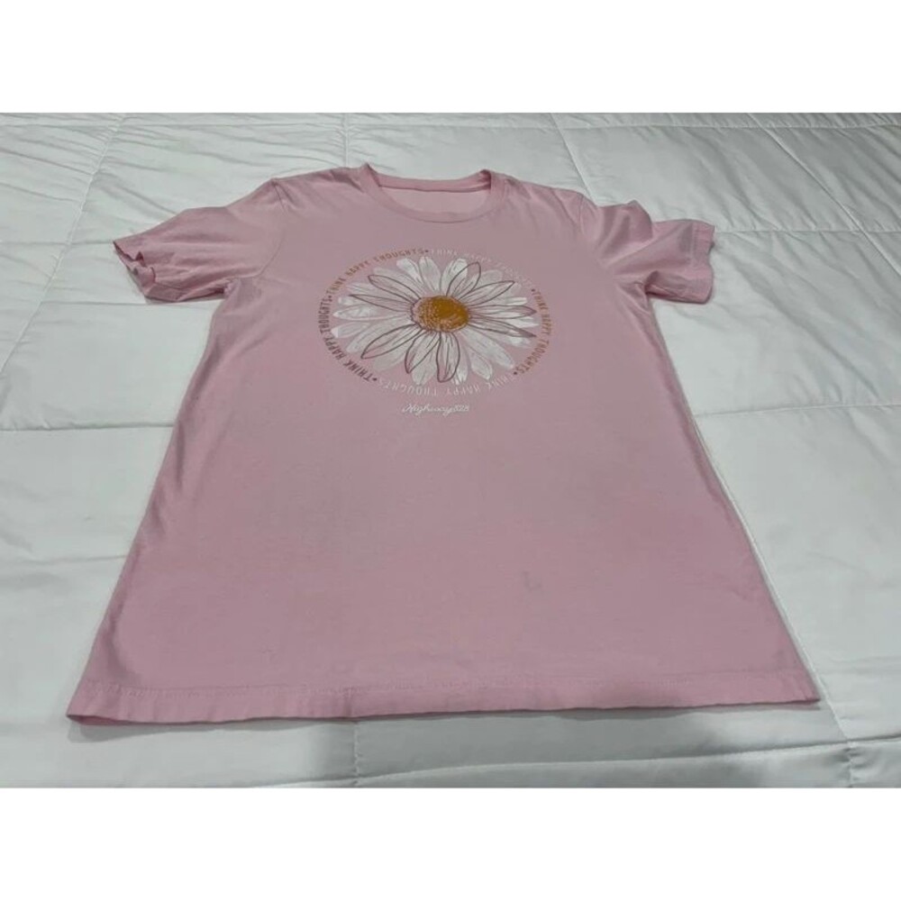Ladies Pink Daisy Print Medium T-Shirt
